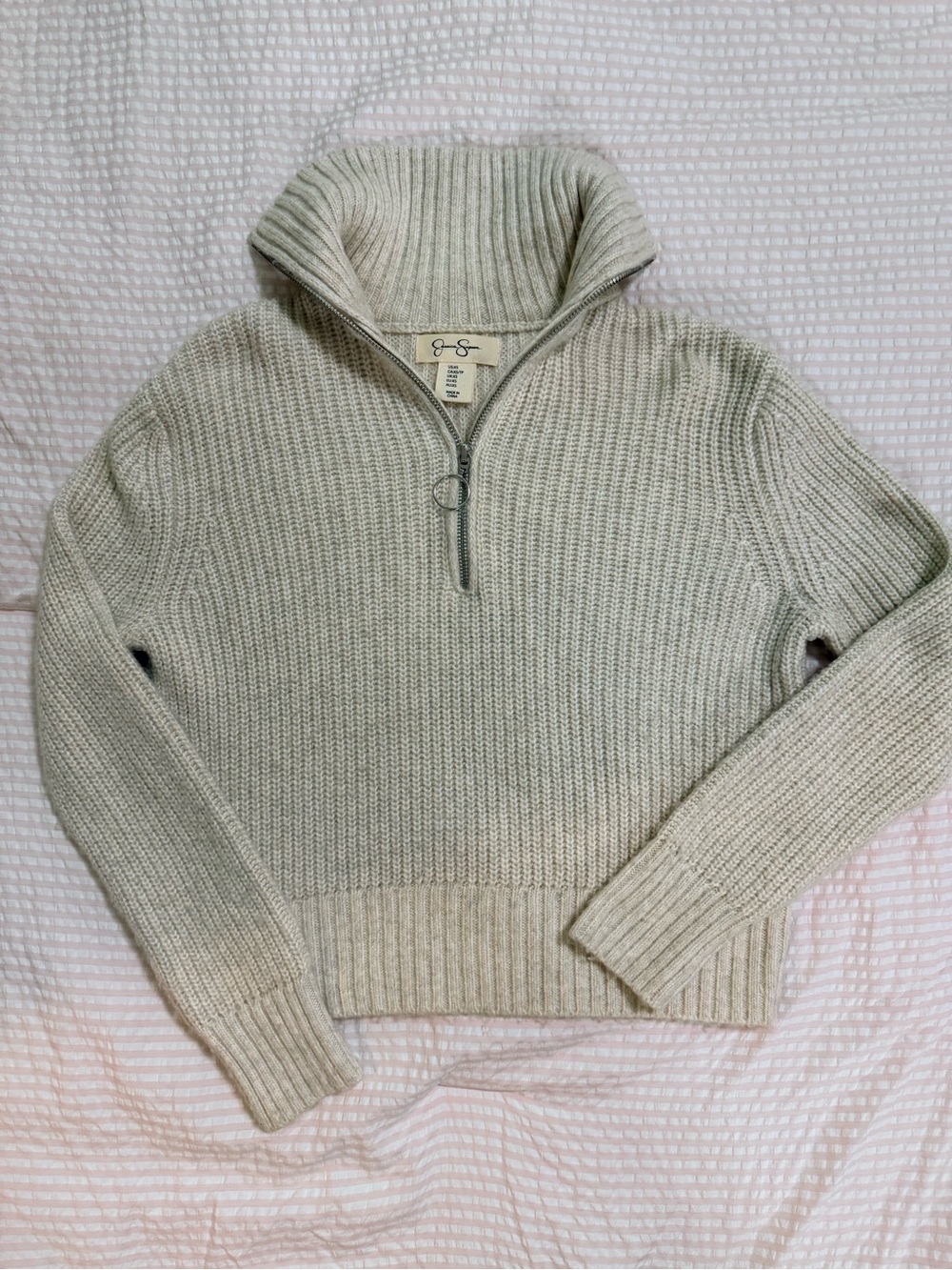 Jessica Simpson Light Gray Ribbed Half-Zip Sweater Sz XS